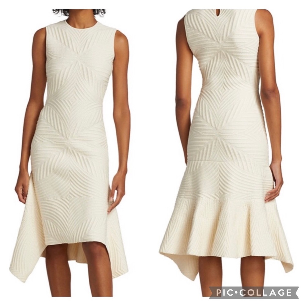 Alexander McQueen Sleeveless Asymmetric Matelasse Sheath Dress - Size Medium